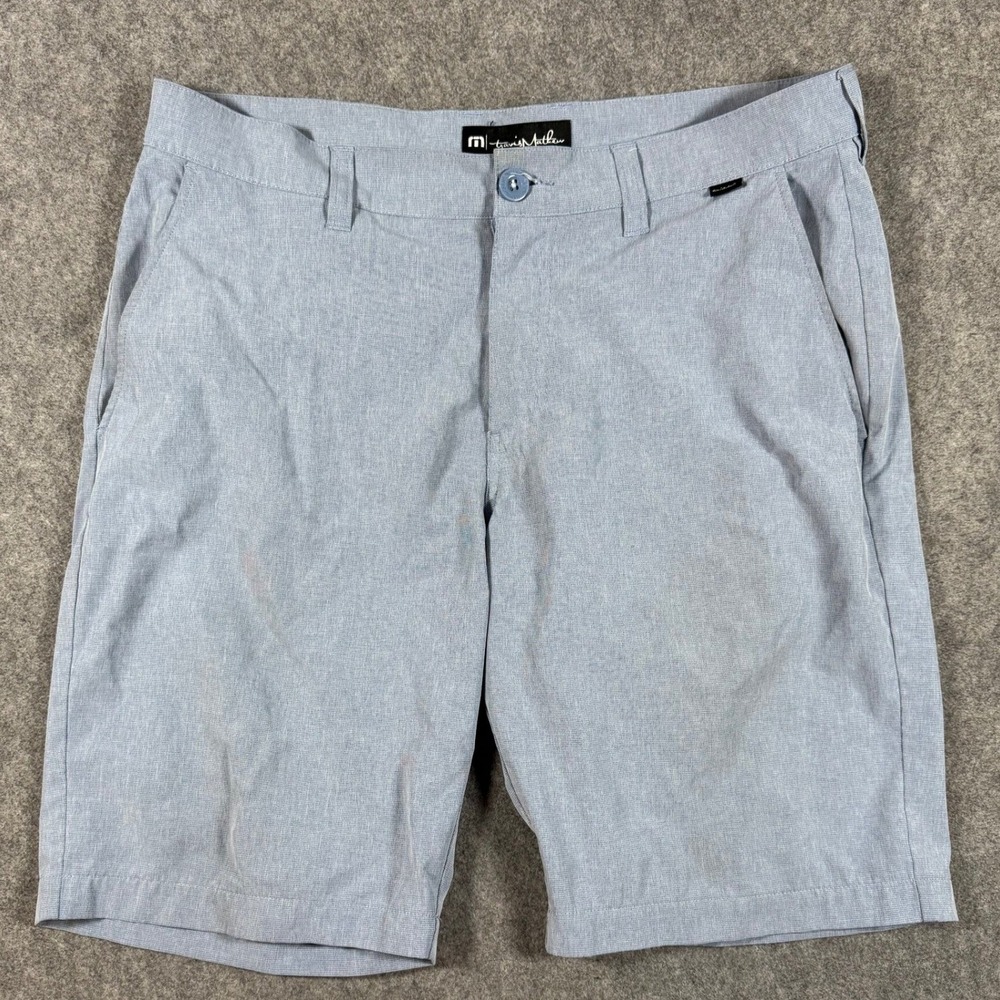 Travis Mathew Shorts Mens 34 Blue Beck Performance Golf Stretch Heathered 9.5in
